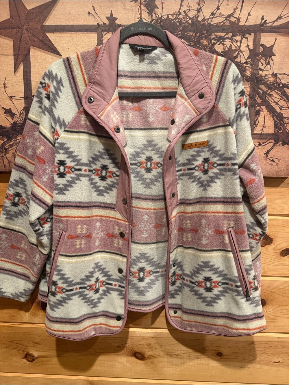 Simply Southern Pink and Cream Southwestern Fleece Jacket